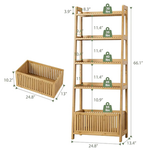 ตู้เก็บของในห้องน้ำไม้ไผ่ ชั้นวางของในห้องน้ำ 5 ชั้น ชั้นวางมุม ชั้นวางต้นไม้ ชั้นวางผ้าขนหนูพรีเมียม ตะกร้าใส่ผ้า ตะกร้าเก็บของ - Product Image 2