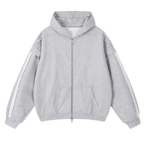 Men's Oversized Black <b>Hooded</b> <b>Zip</b>-Up Sweatshirt Set Casual Cotton French Terry Pants Solid Color Autumn Wear - Product Image 2