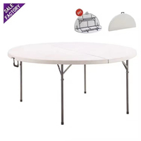 Table de Repas Pliante Ronde en Plastique HDPE Blanche pour Location Commerciale, Extérieure, Banquet, Mariage, Fête à Thème Barbecue, Camping et Pique-Nique