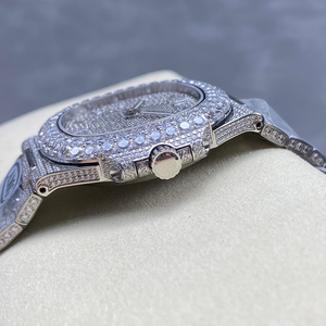 <span class=keywords><strong>Reloj</strong></span> Mecánico Clásico para <span class=keywords><strong>Hombre</strong></span>, Lujoso y Brillante, con Moissanita VVS, Zirconia Cúbica con Incrustaciones Completas <span class=keywords><strong>de</strong></span> Diamantes, en Oro <span class=keywords><strong>de</strong></span> 18K y 24K - Product Image 1