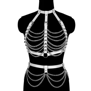 Fetish Da Erotic Đồ Lót Gothic Body Bondage Cage Bra Khai Thác Kỳ Lạ Tua Eo Chain