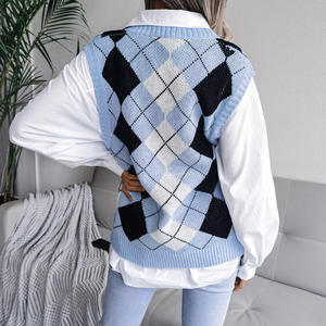 Women Oversized Knit <strong>Vest</strong> Sleeveless <strong>Sweater</strong> <strong>Argyle</strong> Pattern Women's Fall Knitted <strong>Sweater</strong> <strong>Vest</strong> Ladies Casual <strong>Vest</strong> Waistcoat - Product Image 2