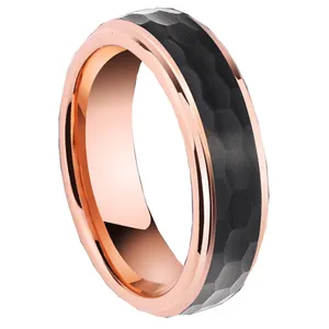 Fashion Men Jewelry 8MM PVD Plating black hammered tungsten rose gold color wedding ring