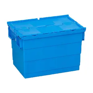 600*400*415 best price pp moving storage attached lid support dolly stackable and nestable plastic crate