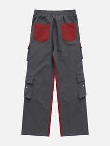 Pantalon cargo beige taille haute élastique respirant mi-lourd coupe droite jambe large multi-poches décontracté streetwear - Product Image 4