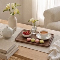 Plateau de service rectangulaire en bois de noyer avec rebord surélevé pour le petit-déjeuner, la table à café, la cuisine et la décoration intérieure