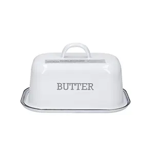 Boîte à beurre en émail avec couvercle, 18cm, 19cm, 22cm, qualité alimentaire, sécurité, couleur blanche, logo personnalisé, rétro, stockage dans la cuisine