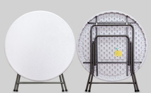 Portable Outdoor Furniture 80cm White Round Plastic <b>Foldable</b> Catering Bbq Camping Picnic Folding <b>Table</b> - Product Image 3