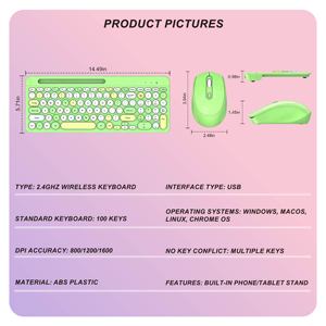 Clavier et souris sans fil 100 touches colorées, design ergonomique, 2,4 GHz, clavier numérique USB pour PC/ordinateur de bureau et ordinateur portable, en stock - Product Image 2