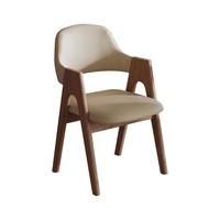 Chaise de salle à manger moderne minimaliste en bois massif avec revêtement en cuir, accoudoirs et dossier rembourré doux pour la maison, l'hôtel, le hall, la salle à manger, le café