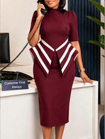 Robes d'automne tendance D3366 pour femmes, décontractées et élégantes, à manches mi-longues, bicolores, pour le bureau, tenues de travail formelles, style américain.