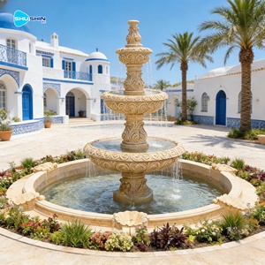 น้ำพุหินอ่อนสีเบจแกะสลักด้วยมือสามชั้นสำหรับสวนกลางแจ้ง ดีไซน์ยุโรปสไตล์อิตาลีสมัยใหม่ ทนทาน - Product Image 5