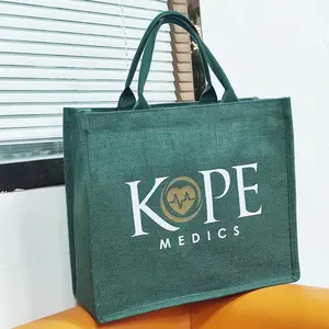 Dapat Digunakan Kembali Kustom Karung Goni Warna-warni Tote Rami Linen Promosi Grosir Tas Tote Tas Pantai Besar Rami Goni Kustom