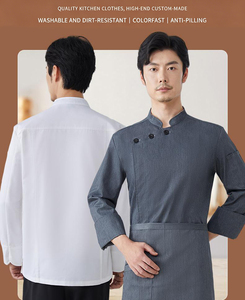 Conjunto de Uniforme de Chef Profesional Unisex con Botones Laterales de Tela Texturizada y Dobladillo con Puños para Servicios de Catering y Bistro - Product Image 4