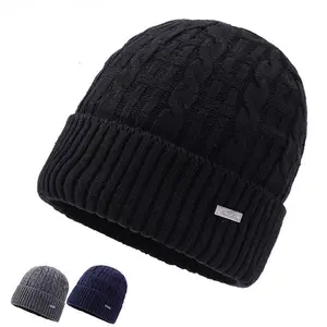 Knitted men winter warm ear women's line cap wholesale wool beanie hat