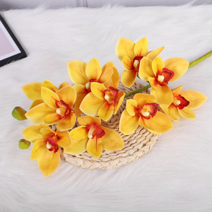 ดอกไม้ประดิษฐ์ซิมบิเดียม 3 มิติ สีเหลือง ผ้าไหม คุณภาพสูง ตกแต่งบ้าน อุปกรณ์ประกอบฉากงานแต่งงาน - Product Image 1