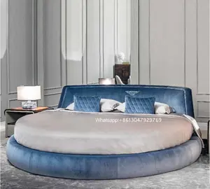 Đồ Nội Thất Phòng Ngủ Hiện Đại Bán Chạy Bộ Giường Tròn Bằng Vải Xanh Cho Người Lớn Khách Sạn King Size Velvet Luxury Double Round Bed
