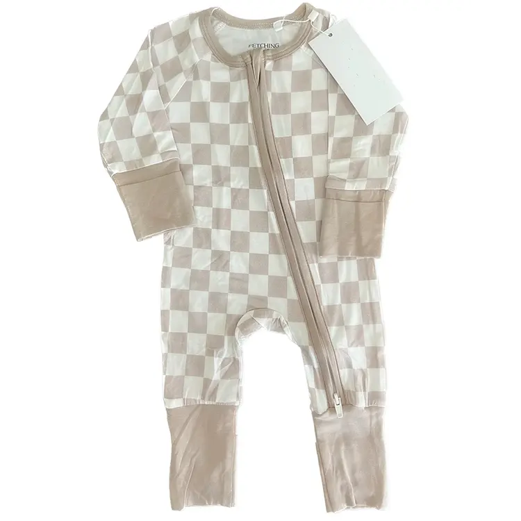 Babies and Toddlers Convertible Romper Checker Bamboo Zipper Footie Pajama