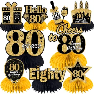 9 PCs 80th Party Supplies Kit 80th Honeycomb Centerpieces Back to 80th Party Decoración de mesa