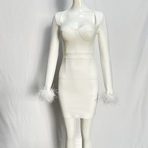 Vestido Mini Bodycon de Otoño para Mujer al por Mayor, Personalizado OEM, con Plumas y Tejido de Punto, Vestidos Elegantes para Damas - Product Image 5