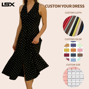 Nouvelle Robe Décontractée Femme Personnalisée, Modèle Tendance avec Taille Nouée, Col Halter, Sans Manches, Plissée en Mousseline, Boutonnée, Longueur Midi – Fabricant - Product Image 2