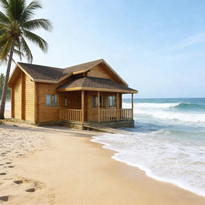Cabane en <span class=keywords><strong>bois</strong></span> préfabriquée de 72 m² sur la <span class=keywords><strong>plage</strong></span>, 2 chambres, 1 salle de bain, maison en bord de mer avec vue sur l'océan - Product Image 1