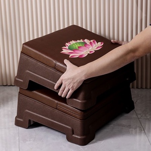 Lotus Printed Prayer Stool With <b>Storage</b> Brown Leather Look Kneeling <b>Seat</b> For Home Temple Meditation - Product Image 2