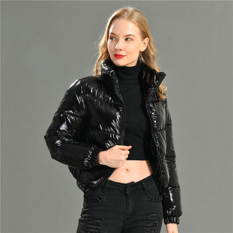 Clothing Womens Black Vinyl Puffer Jacket Black Vinyl Puffer