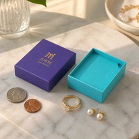 Boîte à bijoux en papier personnalisée avec couvercle et base, pour boucles d'oreilles, emballage bleu, petite, recyclable, vente en gros