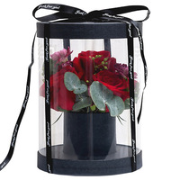 Ramo de flores de cilindro redondo, caja de regalo con tapa y cinta, Cubo de flores de PVC transparente