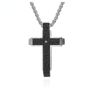 High Quality <b>Men</b> Titanium Steel Pendant Double-color <b>Cross</b> Pendant with Hammer Patternbeveled Street Wear Clothing Necklace - Product Image 1