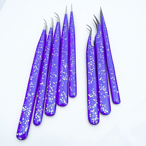 Professional Purple Glitter <b>Silicone</b> Grip Lash Tweezers Stainless Steel Precision <b>Tool</b> for Classic & Volume Fans OEM - Product Image 1