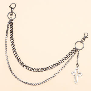 Western Hip Hop Style Pants <b>Chain</b> Gunmetal Double Layer <b>Cross</b> Pendant Zinc Alloy Waist <b>Chain</b> For Jeans Streetwear Look - Product Image 3