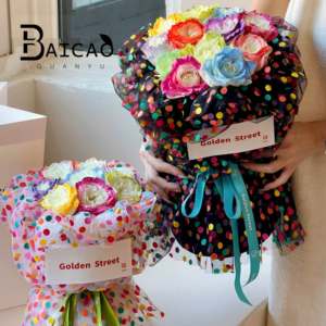 ตาข่ายดอกไม้, ผ้าโปร่ง<span class=keywords><strong>ล</strong></span>ายจุดห<span class=keywords><strong>ล</strong></span>ากสี, วัสดุ DIY, ช่อดอกไม้ที่มีชื่อเสียงทางอินเทอร์เน็ต, บรรจุภัณฑ์ดอกไม้, <span class=keywords><strong>ร้าน</strong></span>ดอกไม้ - Product Image 1