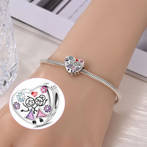 Cuentas de plata esterlina encanto de acero inoxidable corazón Rosa hermana amistad diseñador encanto collares para joyería hacer regalo mujeres - Product Image 2