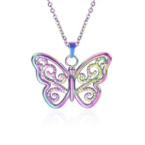 Collier unisexe en acier inoxydable 304 doré avec pendentif papillon ajouré en filigrane, motif insecte animal, pour hommes et femmes - Product Image 2