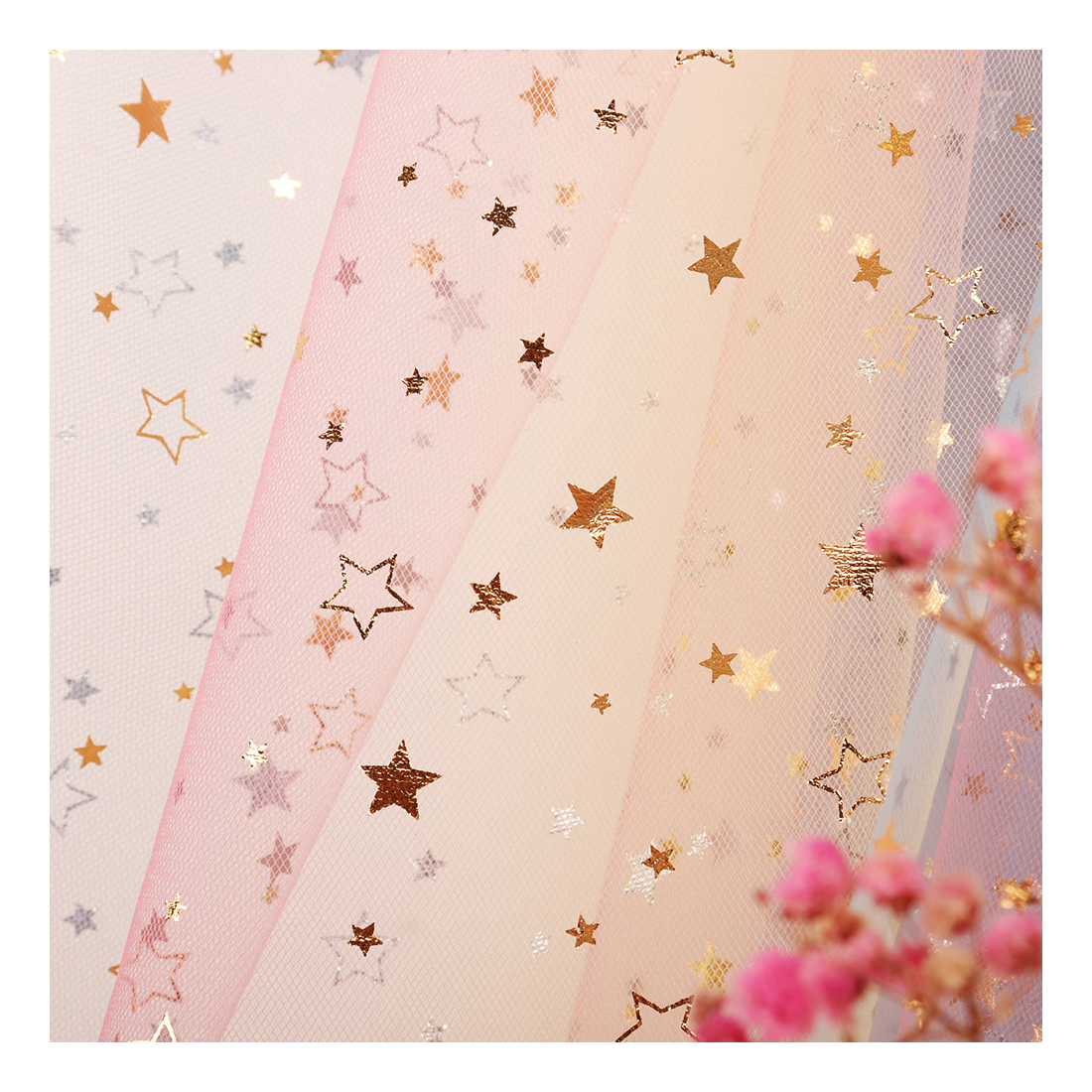 Gold Sparkle Stars Hollow Out Style Rainbow Gradient Tulle For Kids Party Dress