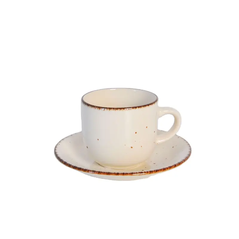 Brown Rim Grey White Fine Bone China kop en schotel set China Ceramic Porcelain Coffee cup set Tea Cup And Saucer Set