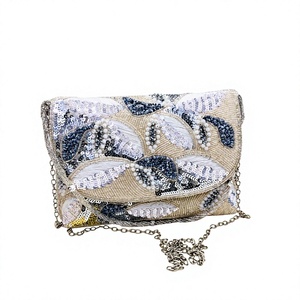 Elegant Beaded <b>Sequin</b> Pearl Clutch <b>Bag</b> With Chain Strap For Evening Events - Product Image 1
