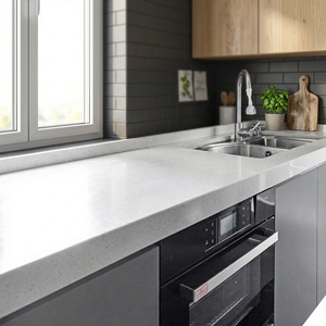 Encimera de Cocina de Piedra Artificial de Diseño Moderno, Superficie Sólida, Color Mármol Gris, Corte a Medida, Diseño de Modelo 3D - Product Image 3