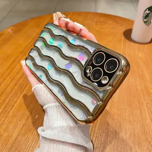 For IPhone 15 Pro Max Wave Shape Luxury Phone Case Fashion Style Colorful Tpu Back Cover Glitter Bling Case For Iphone