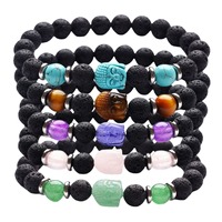 Bracelet unisexe en pierre de lave volcanique 8 mm, bracelet en quartz rose poli, pierre précieuse naturelle, bracelet à perles de Bouddha sculptées pour un usage quotidien
