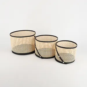 New Design Hollowout Foldable Bamboo Rattan Storage Basket Hand Woven Basket For Storage