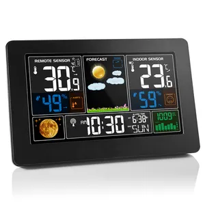 Draadloze Weerstation Kleur Digitale Wekker Indoor Buitentemperatuur Vochtigheidsmeter Usb Oplader Afstandssensor