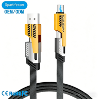 Kabel Pengisian Cepat Universal 4-in-1 dengan Monitor Tegangan 65W PD Sinkronisasi Data Kecepatan Tinggi Pengiriman Daya untuk IOS & Android Penggunaan Sehari-hari di Mobil