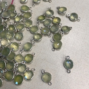 8mm Prehnite Pierres Précieuses Rondes Argent Lunette Connecteur Pour La Fabrication De Bijoux Pour Bijoux Semi-Précieux De Pierre Du Fabricant - Product Image 1