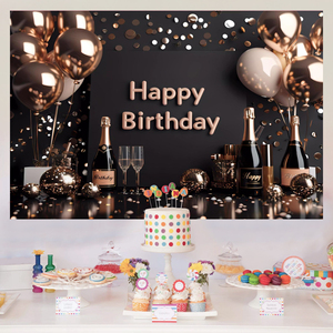 Bannière de fond 3D dorée et noire en polyester pour décoration murale de fête d'<span class=keywords><strong>anniversaire</strong></span> - Product Image 2