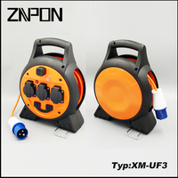 Enrouleur de câble rétractable ZNPON 15M, 3 prises SCHUKO, robuste, avec éclairage LED, IP44, prise CEE, USB et protection contre les surcharges