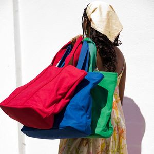 Large Capacity Canvas Tote Bag <b>Custom</b> Embroidery Logo Heavy Duty Canvas Shopping Beach Travel Shoulder Handbag - Product Image 5