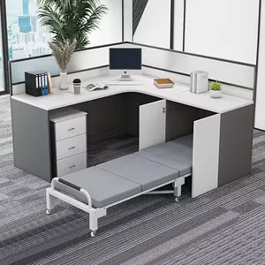 现代木制组合书桌家具，带午休折叠床办公桌